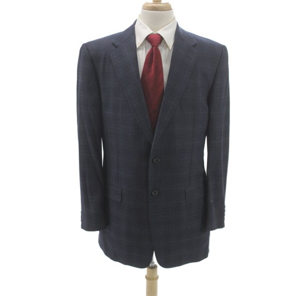 Hickey Freeman for Nordstrom Mens 2 Piece Plaid Wool Suit Jacket Blue Size L